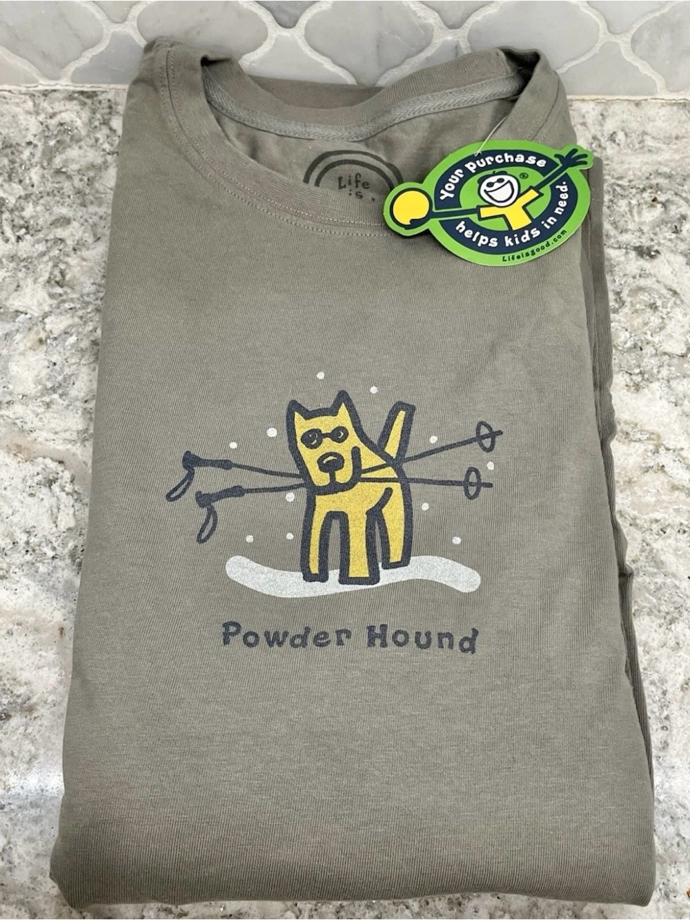 Life Is Good Men's Long Sleeve Crusher Tee - XL - Powder Hound - Skiing Dog